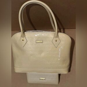 NWOT St John Elegant Cream Patent Leather Satchel and Wallet Set w Gold Hardware